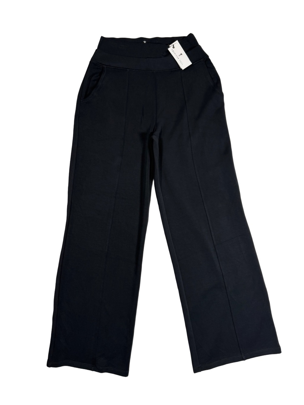 American Tall Wide Leg Pants Sz Medium Tall Black Stretch Pull On Lounge NWT